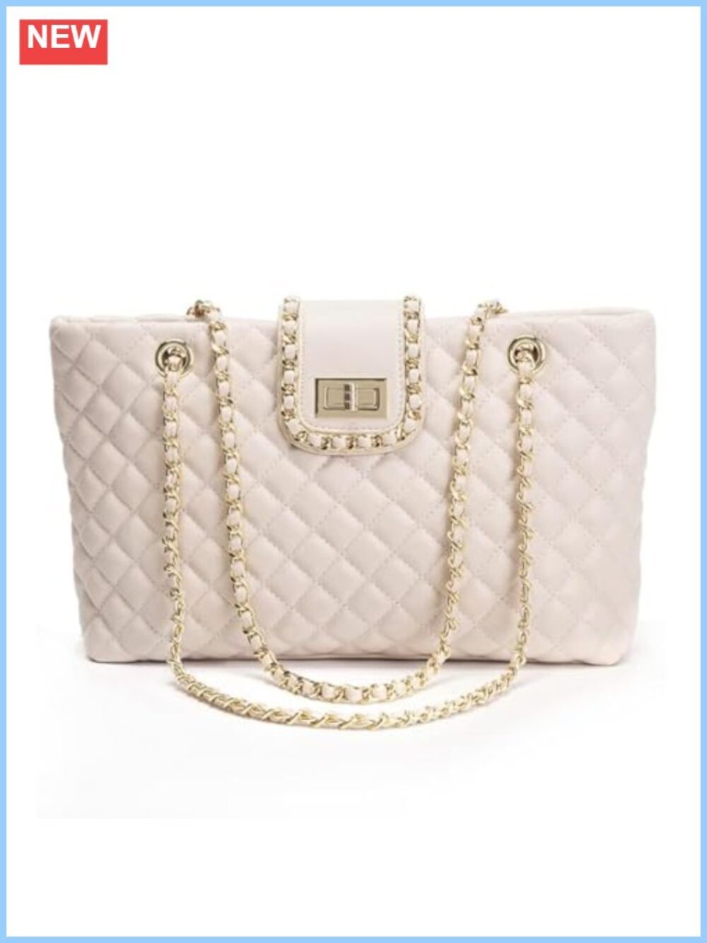 Quilted Double Strap Large Tote Bag Faux Leather Shoulder Hobo Handbag